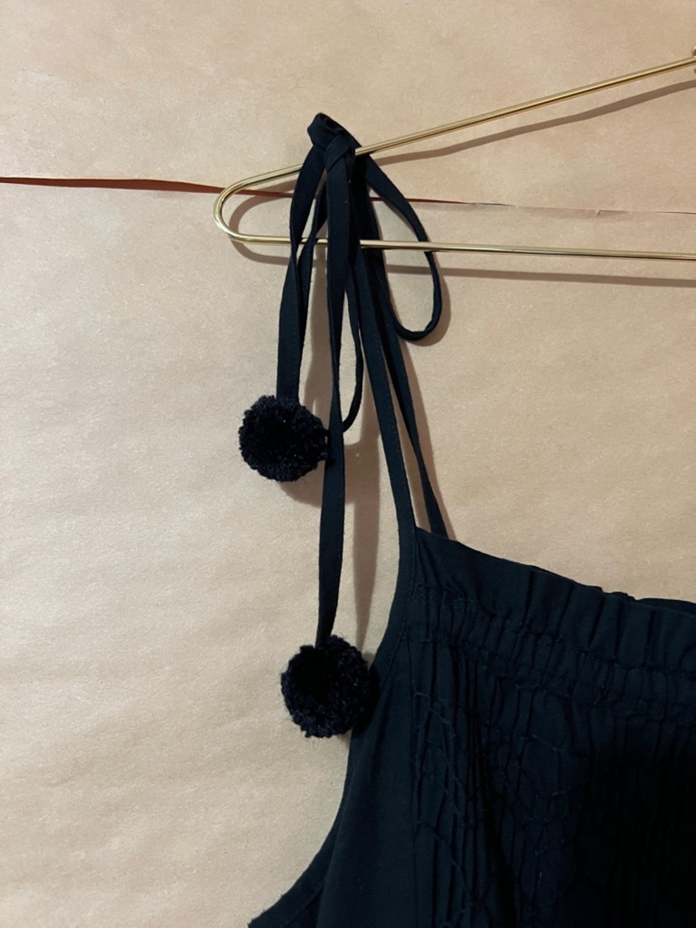 Sea New York | Willa Smocked Midi Dress Tie Strap Pom Pom Black Size M - Picture 5 of 11